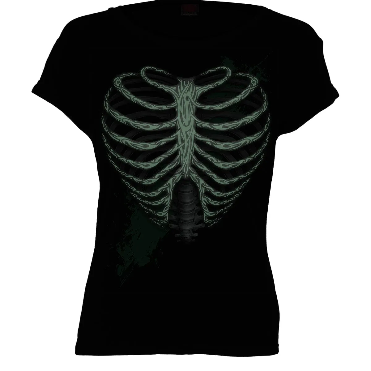 HEART RIBS - GLOW IN THE DARK - Boatneck Cap Sleeve Top Black