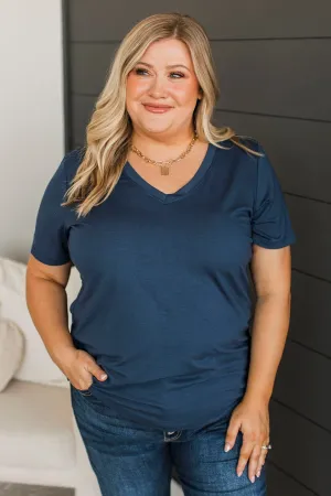 Hello Lovely V-Neck Top- Navy