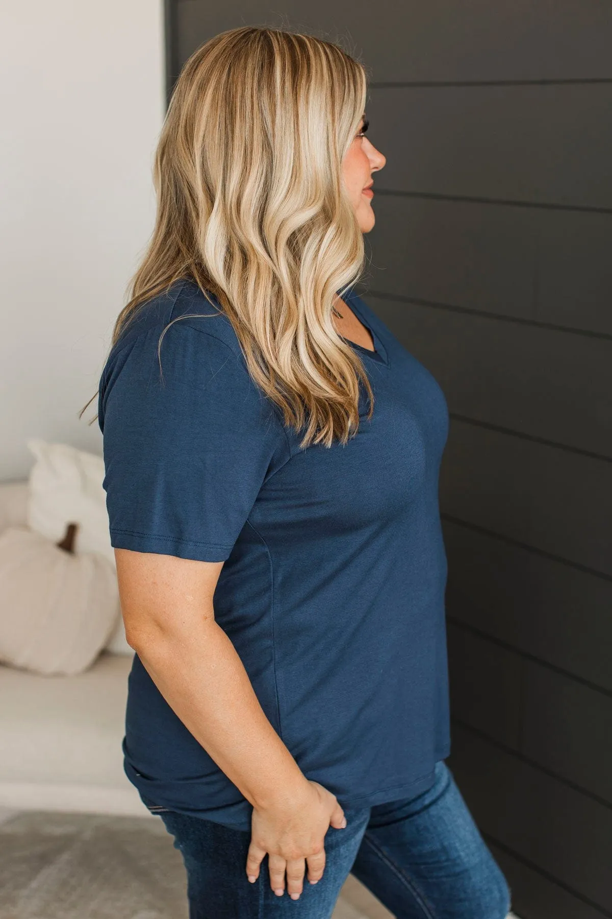 Hello Lovely V-Neck Top- Navy