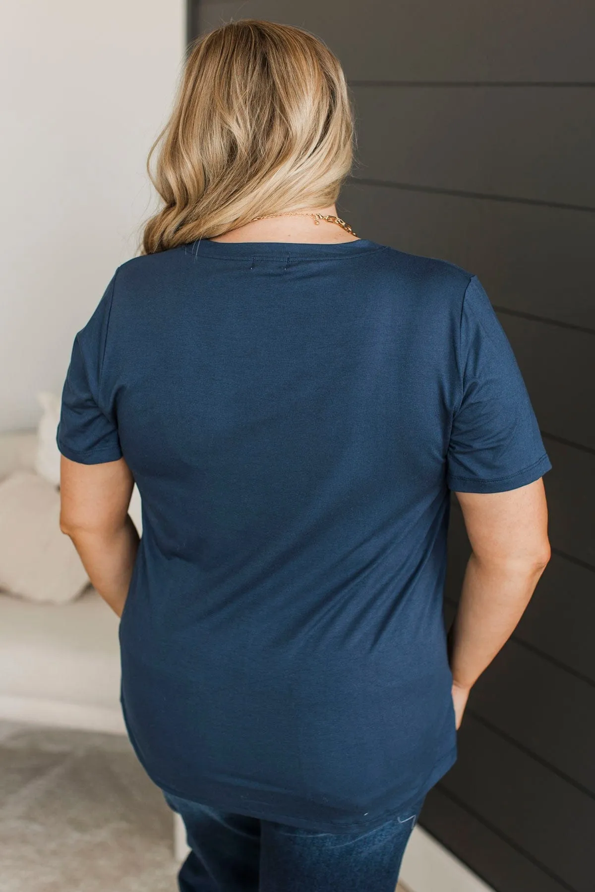 Hello Lovely V-Neck Top- Navy
