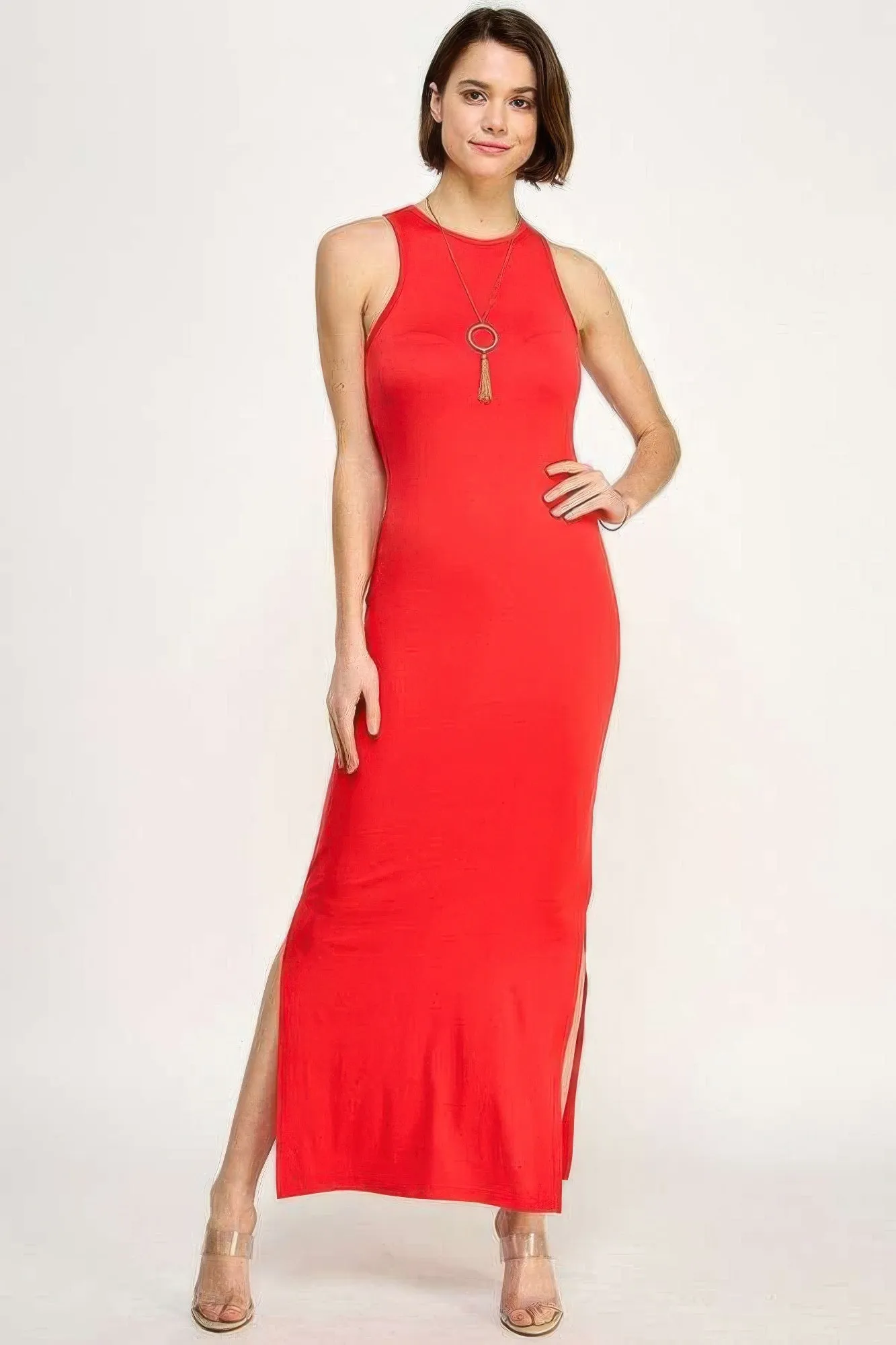 High Neck Maxi Dress with a Side Slit