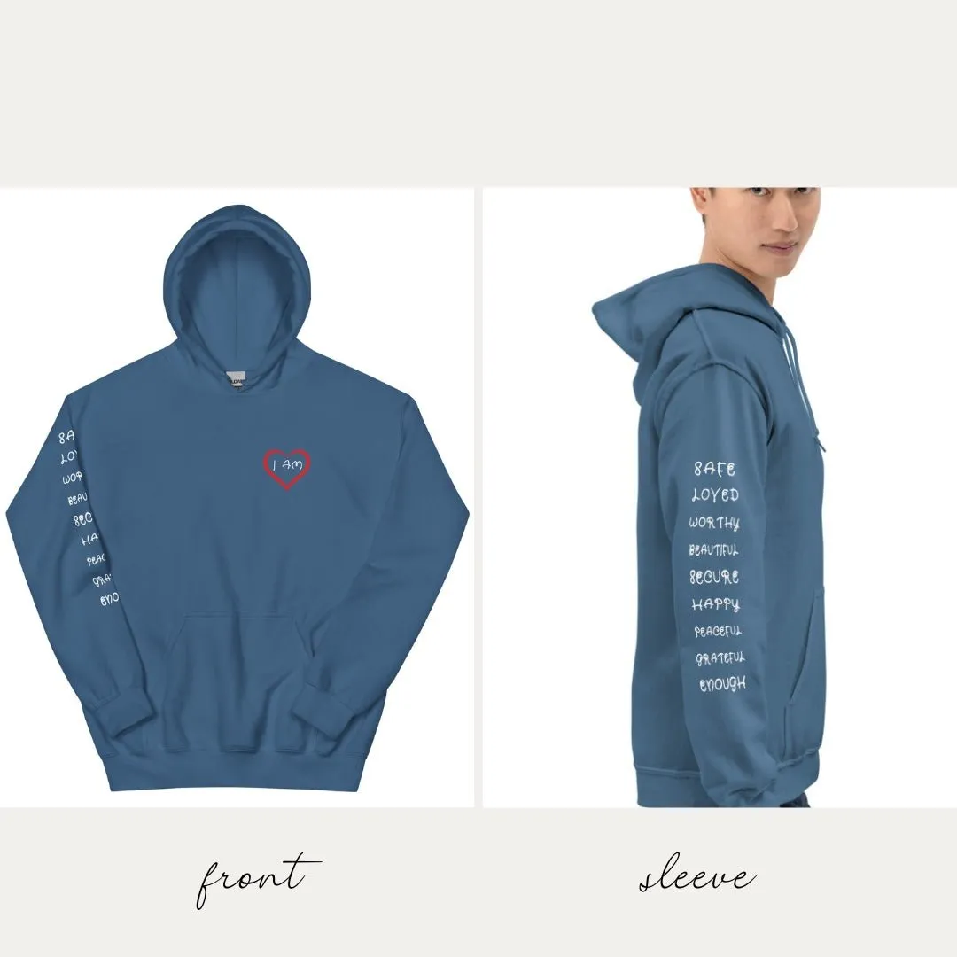 I AM HEART Affirmations Inspirational Positive Self-Love Hoodie Men