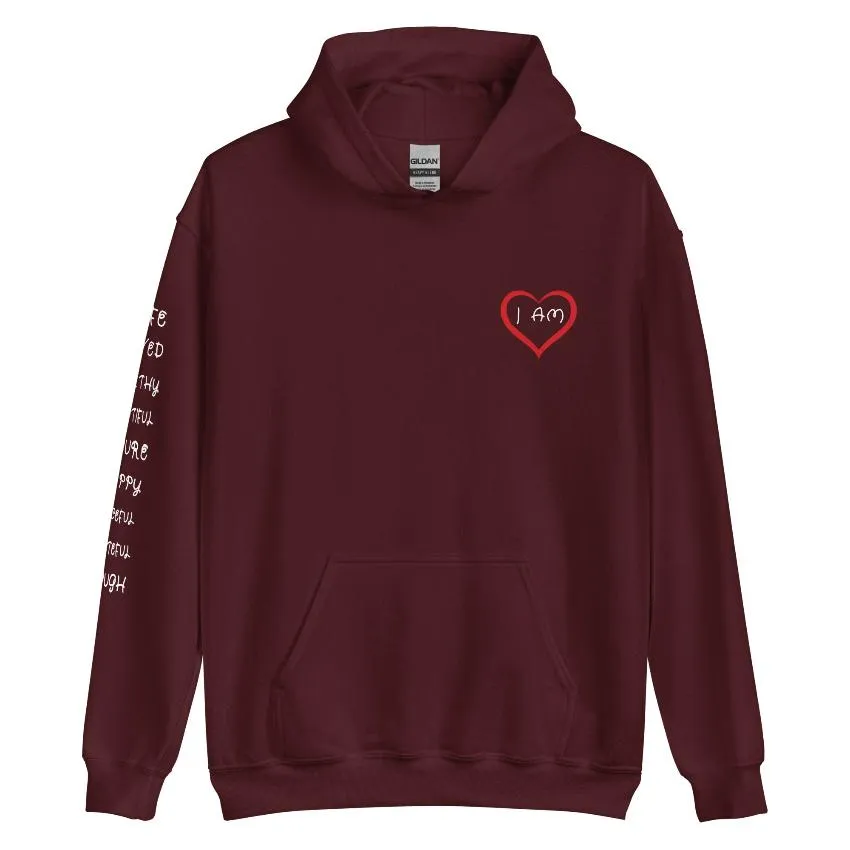 I AM HEART Affirmations Inspirational Positive Self-Love Hoodie Men