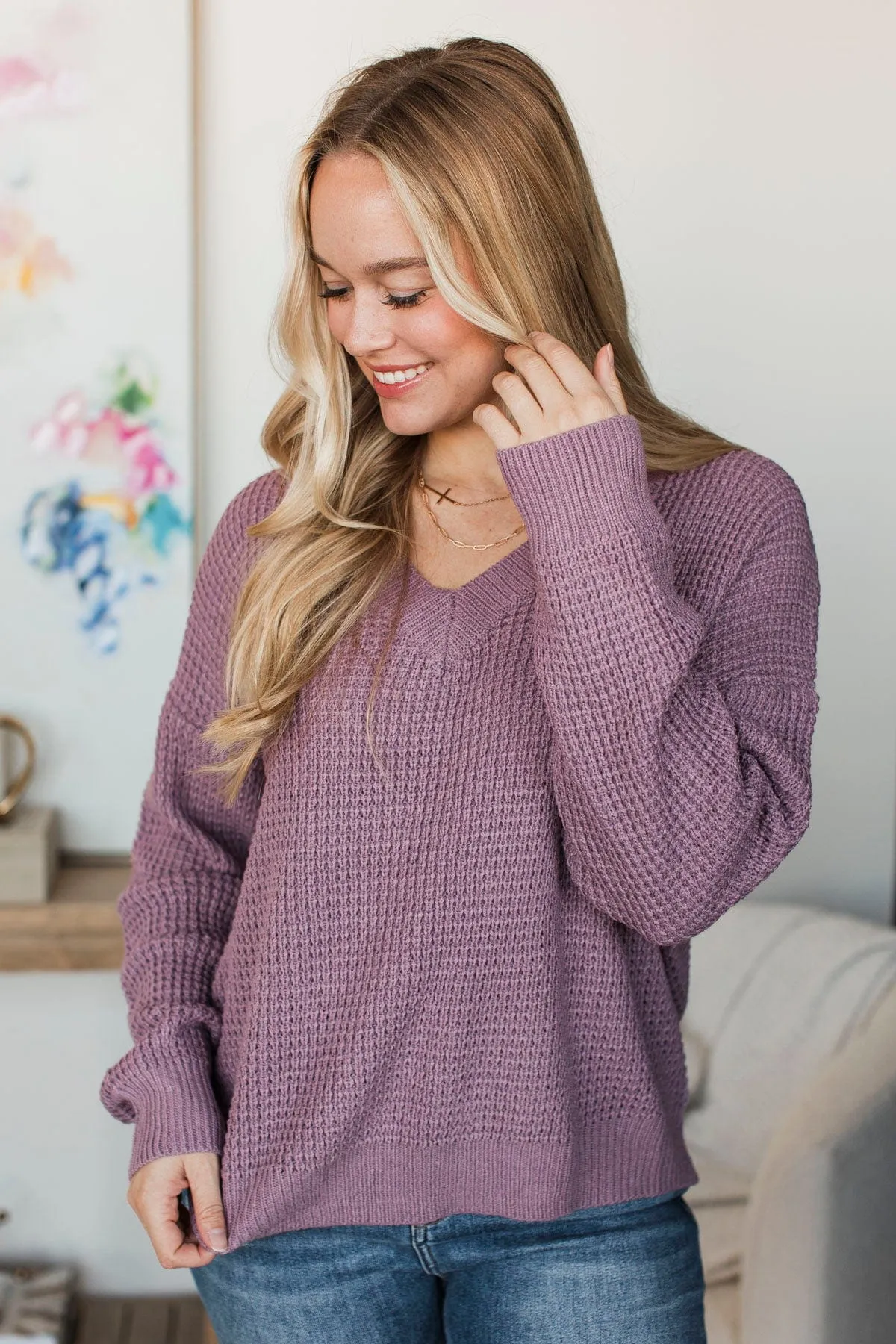 Inspiring Love V-Neck Sweater- Dusty Lavender