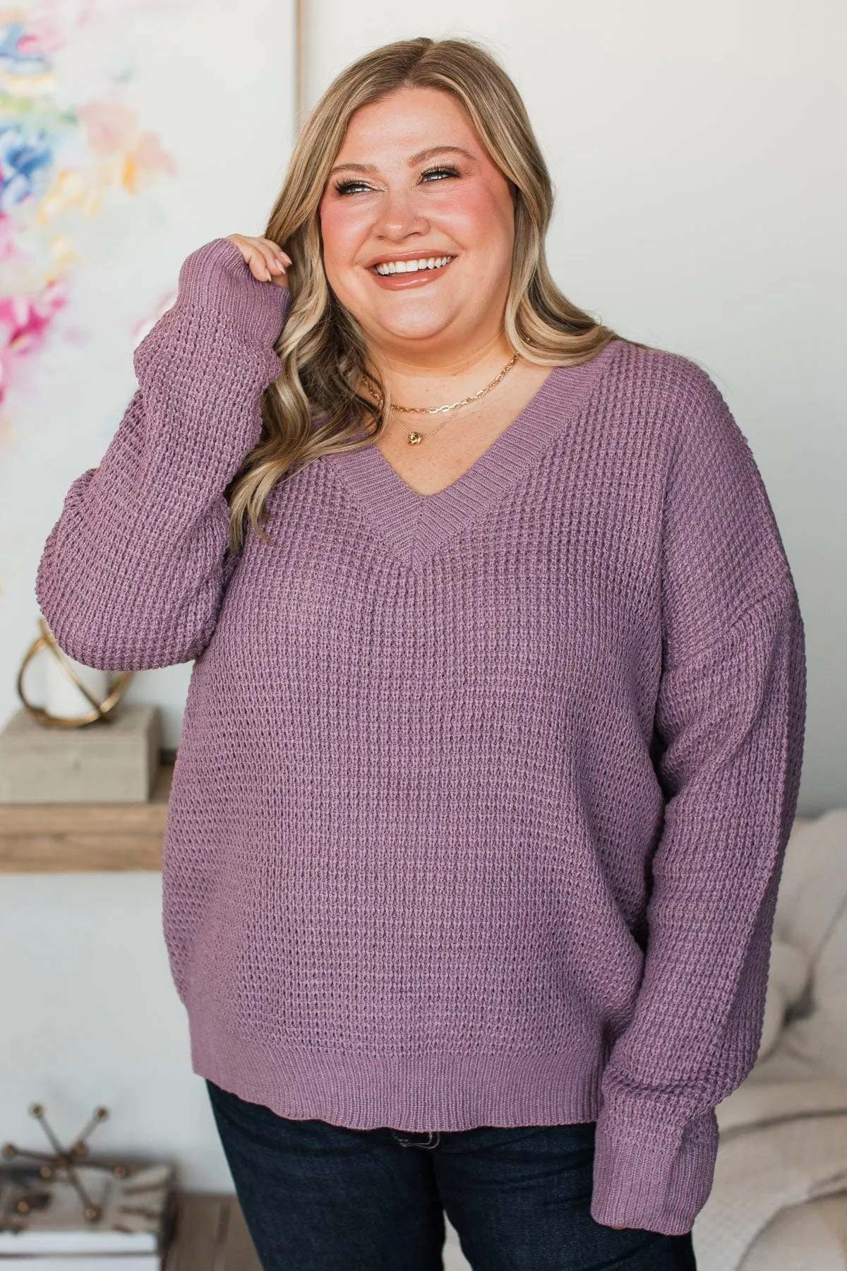 Inspiring Love V-Neck Sweater- Dusty Lavender