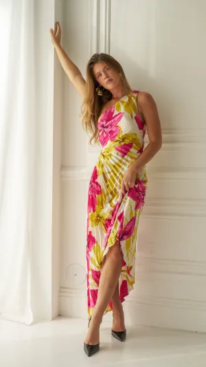 Isla White Floral One-Shoulder Maxi Dress