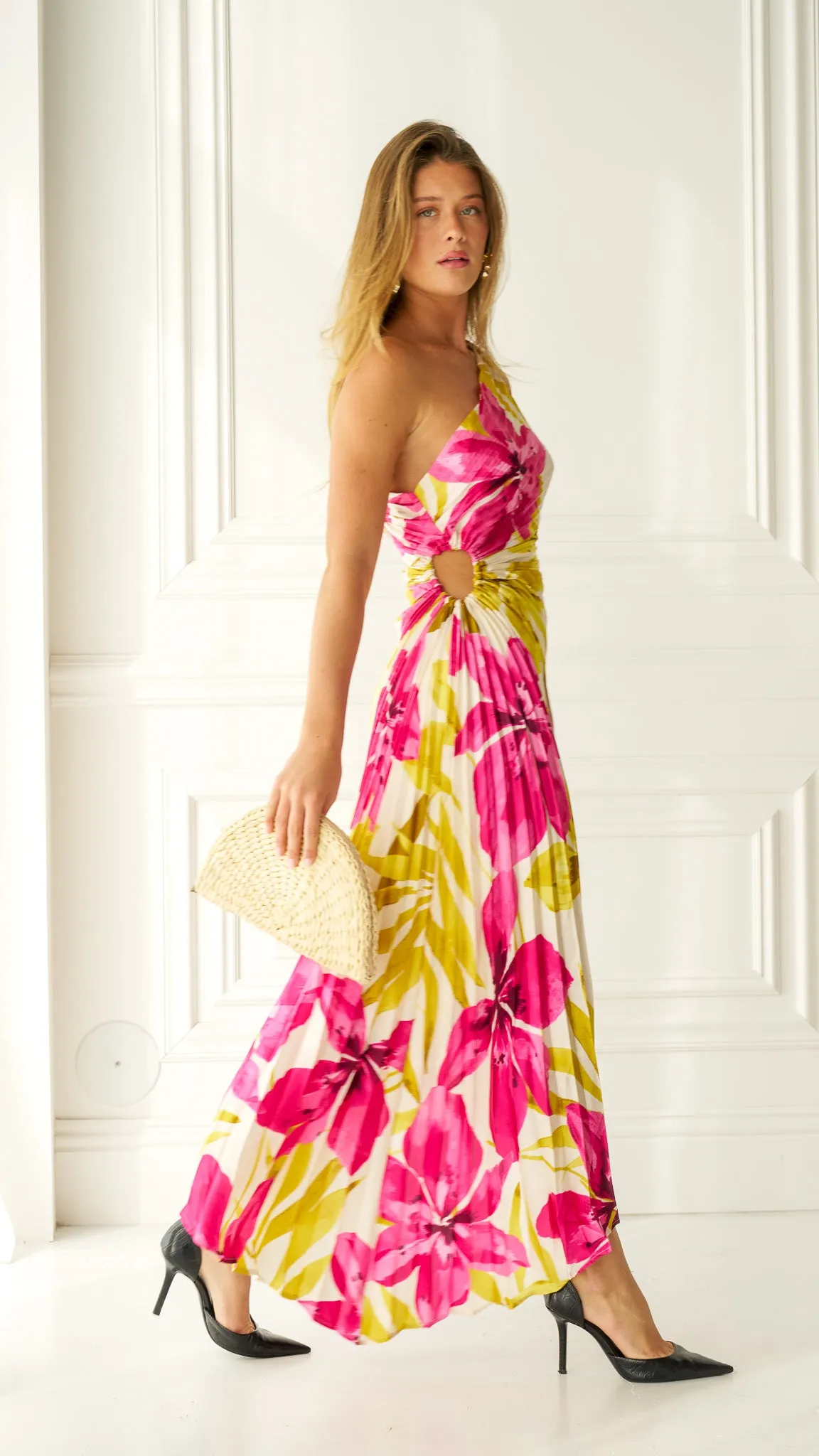 Isla White Floral One-Shoulder Maxi Dress