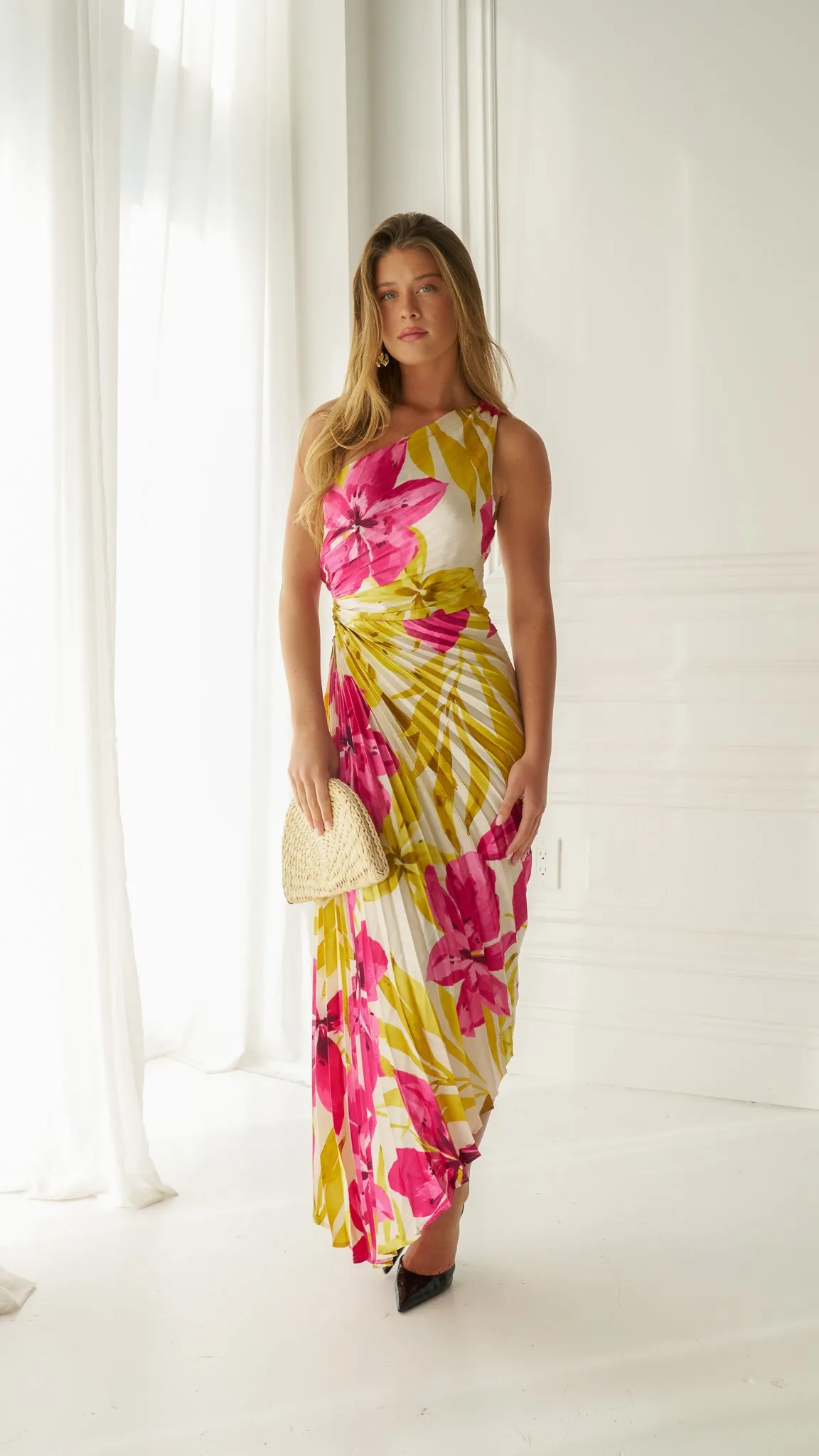 Isla White Floral One-Shoulder Maxi Dress