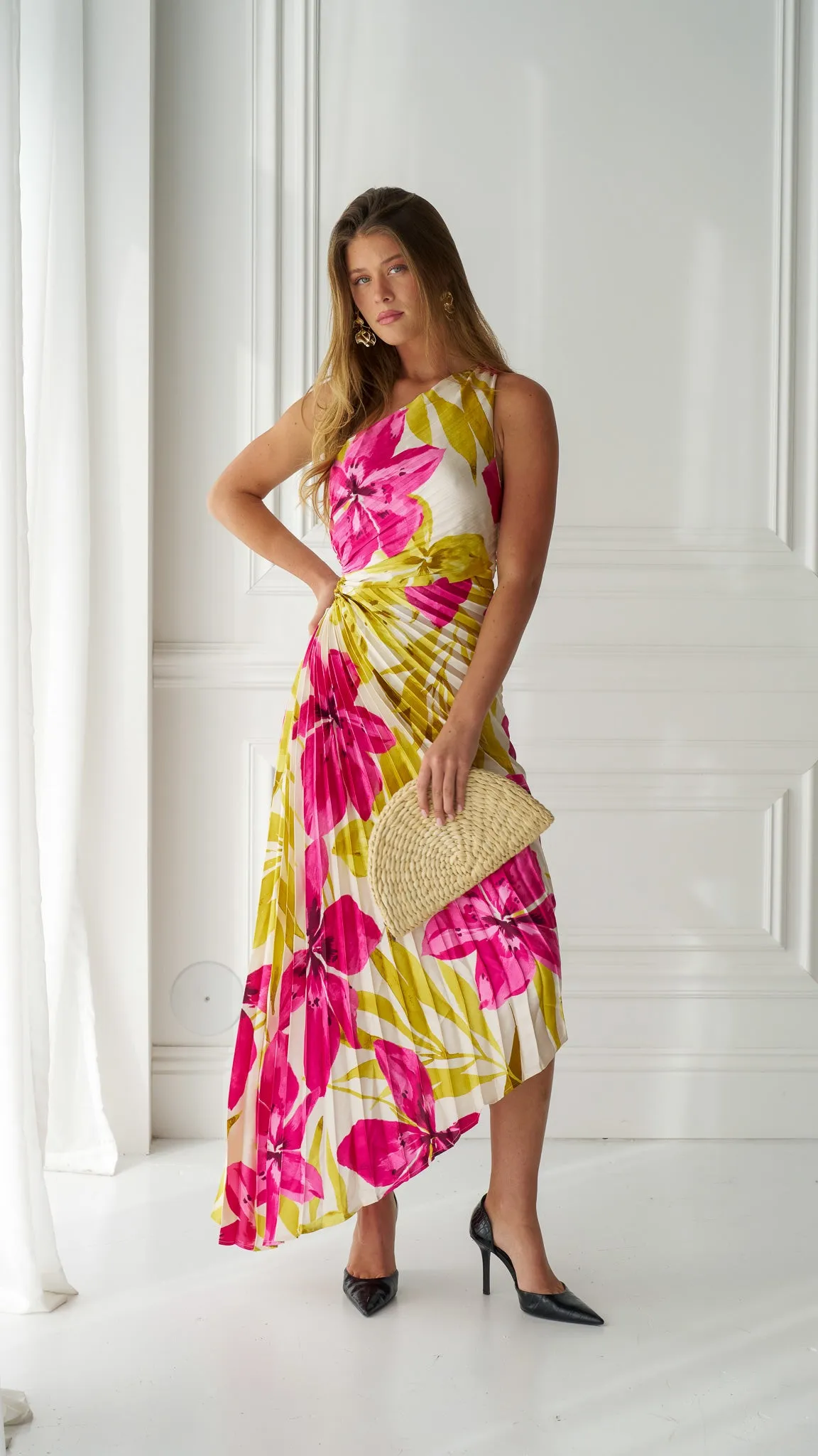 Isla White Floral One-Shoulder Maxi Dress