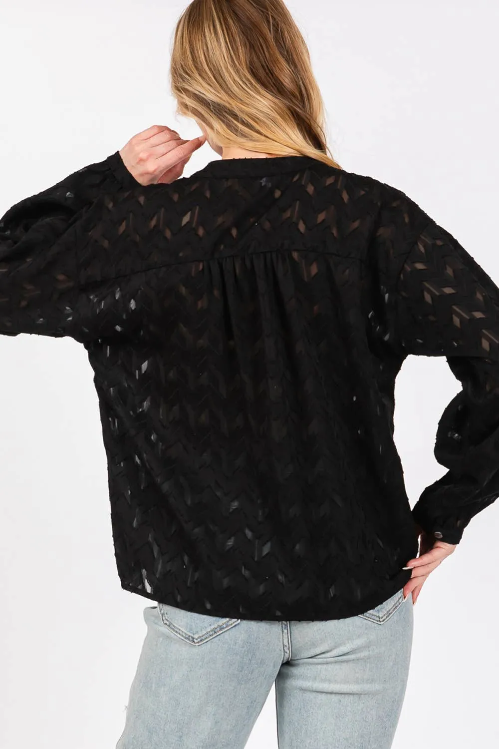 Jacquard V Neck Sage   Fig Shirt: Black