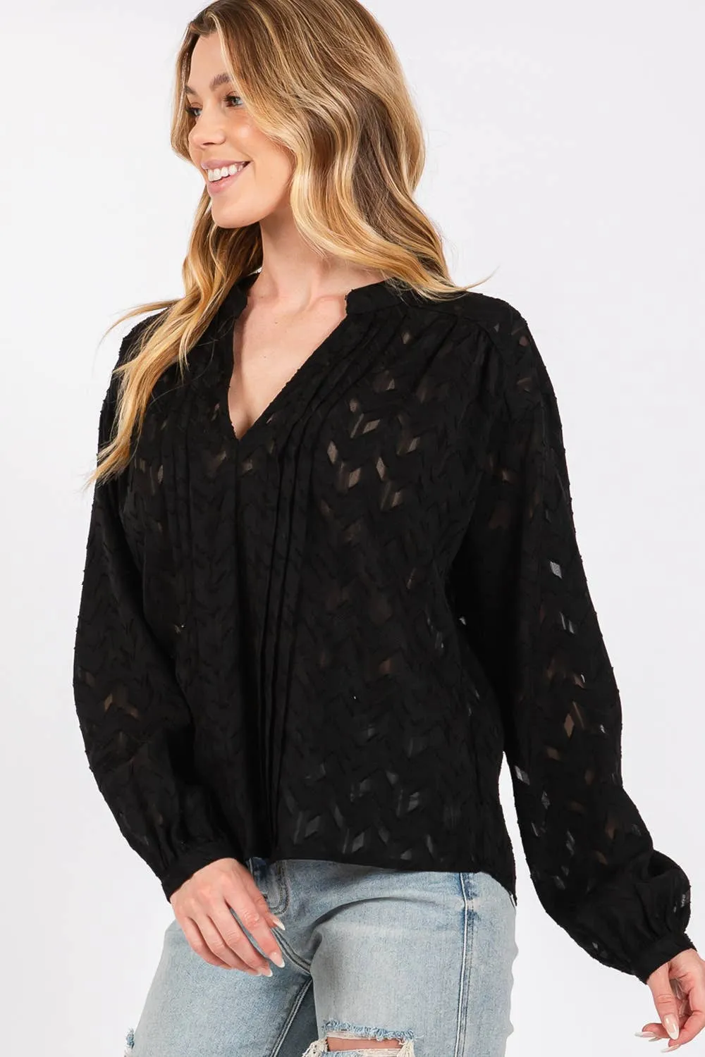 Jacquard V Neck Sage   Fig Shirt: Black