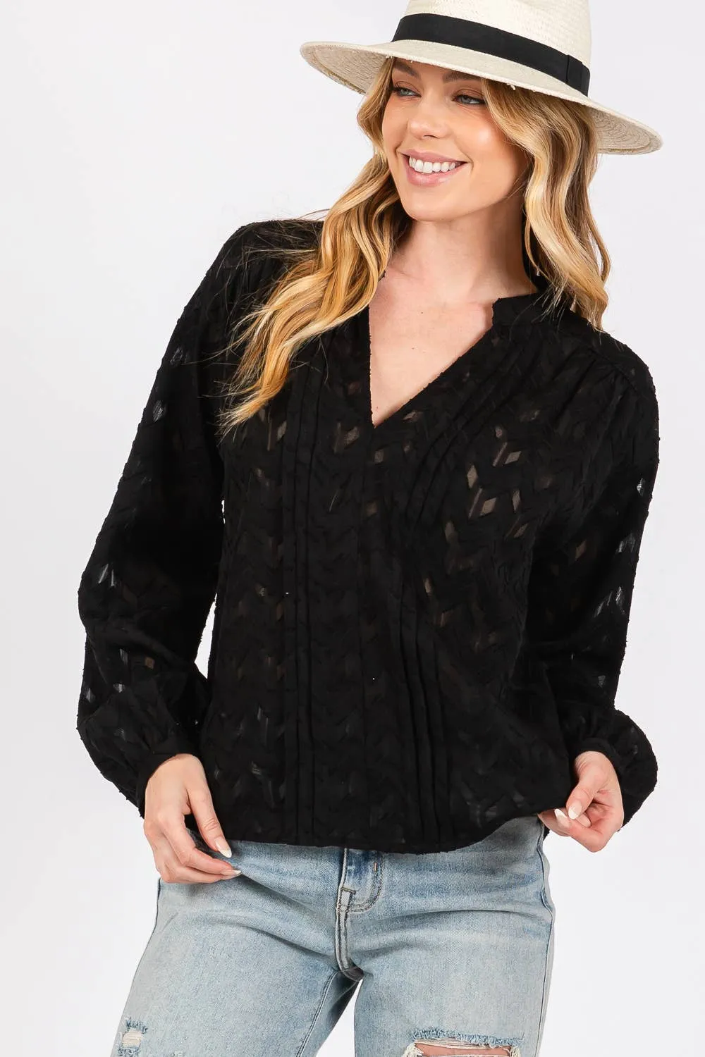 Jacquard V Neck Sage   Fig Shirt: Black