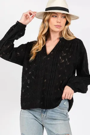 Jacquard V Neck Sage   Fig Shirt: Black