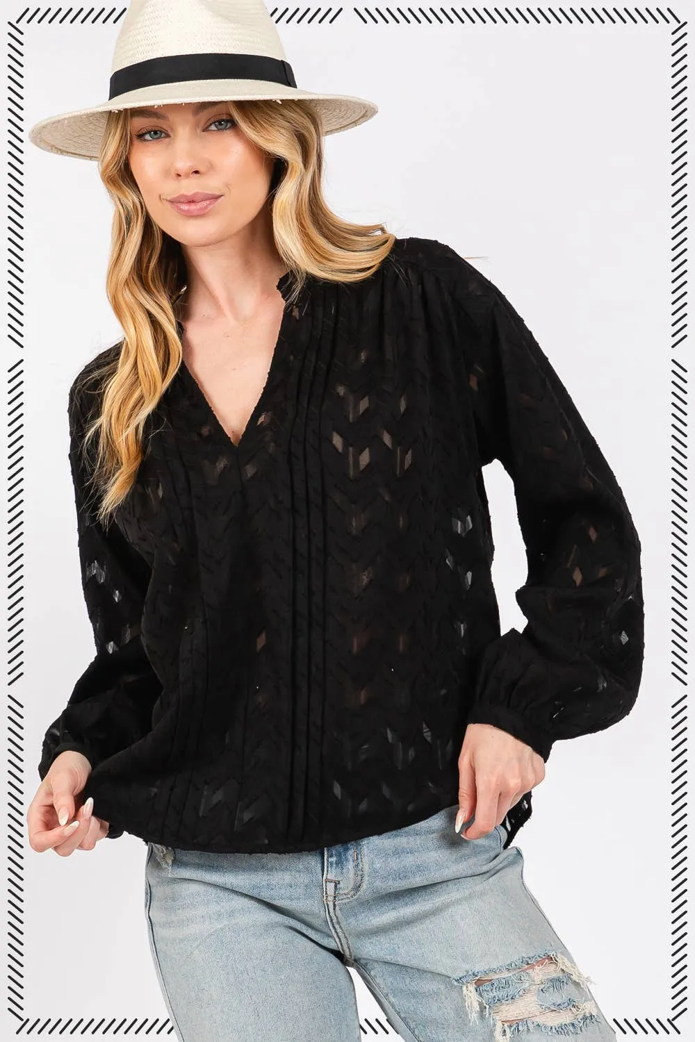 Jacquard V Neck Sage   Fig Shirt: Black
