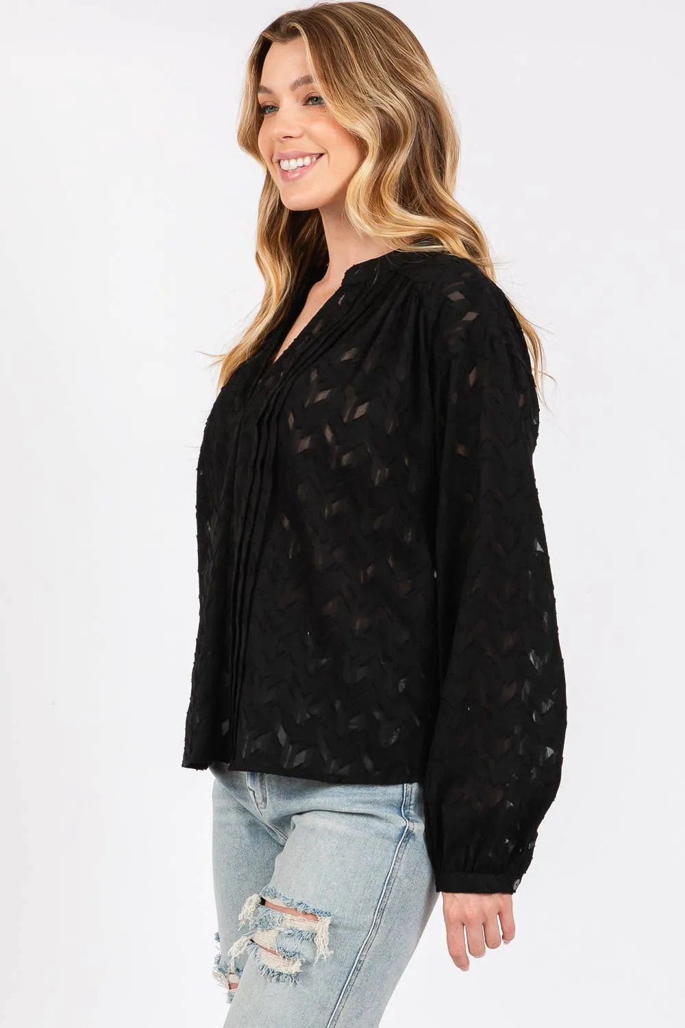 Jacquard V Neck Sage   Fig Shirt: Black