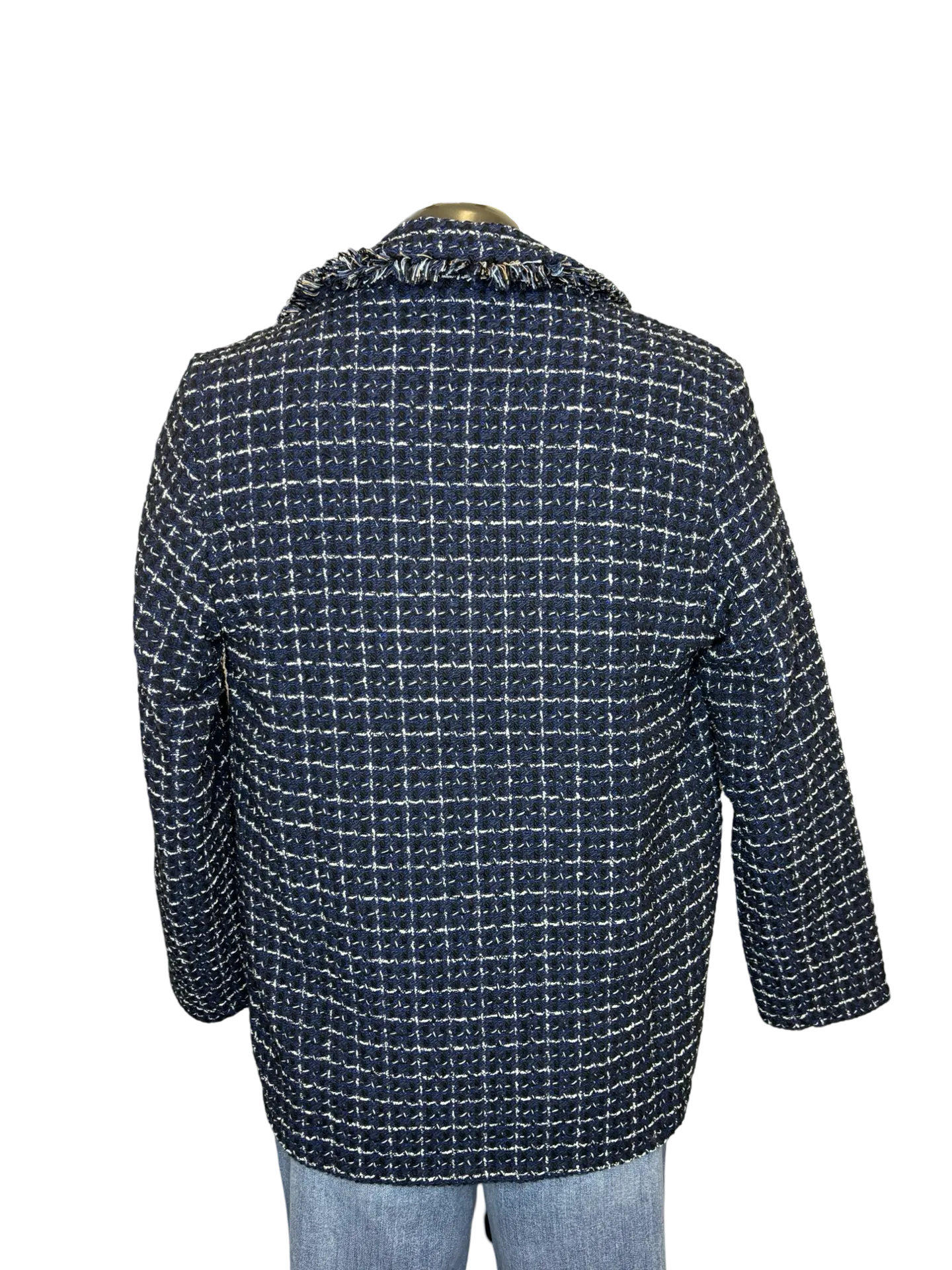 Jasmeena Frayed Trim Checked Blazer