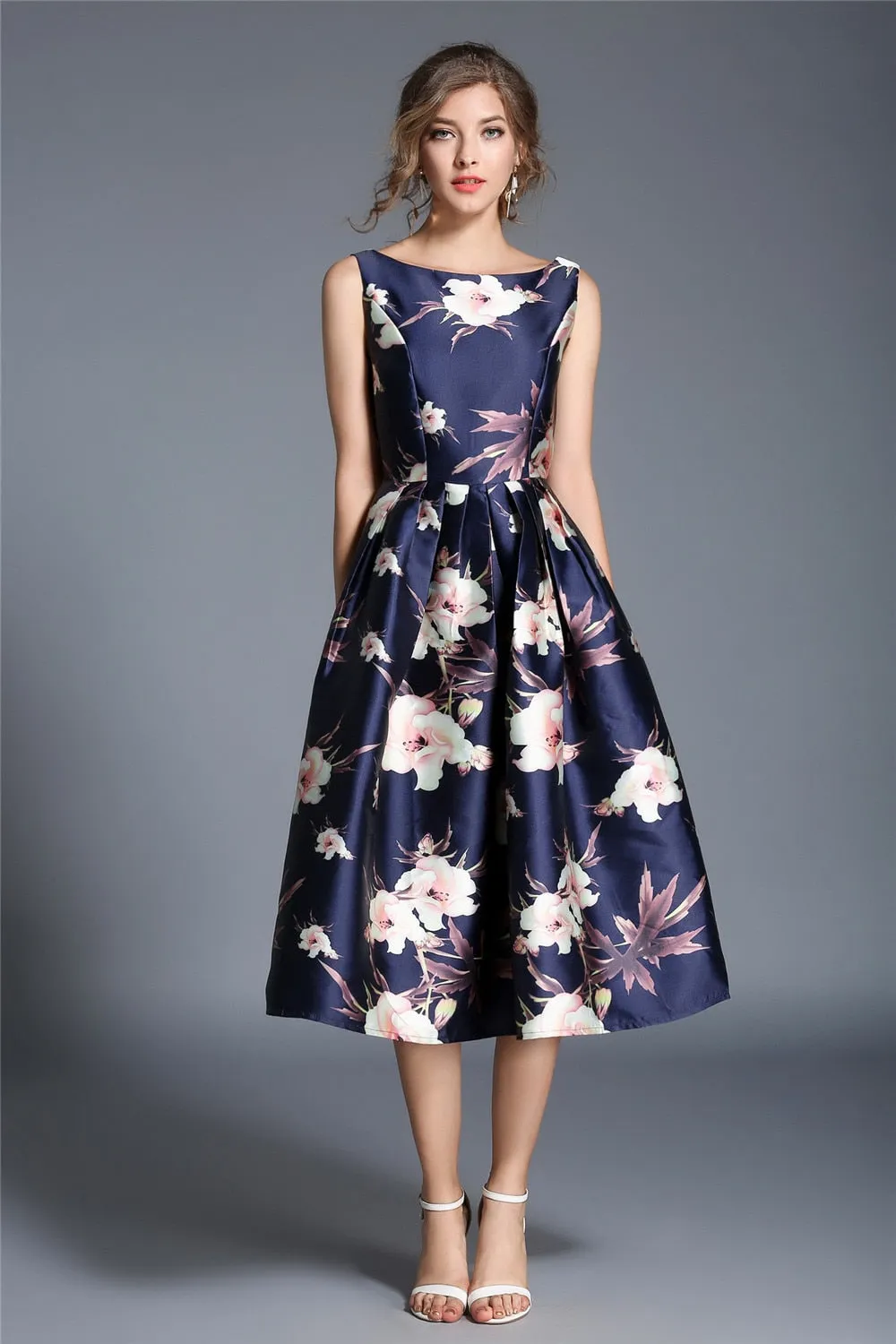Jessica Bloom Sleeveless Ball Gown Midi Vestidos Dress