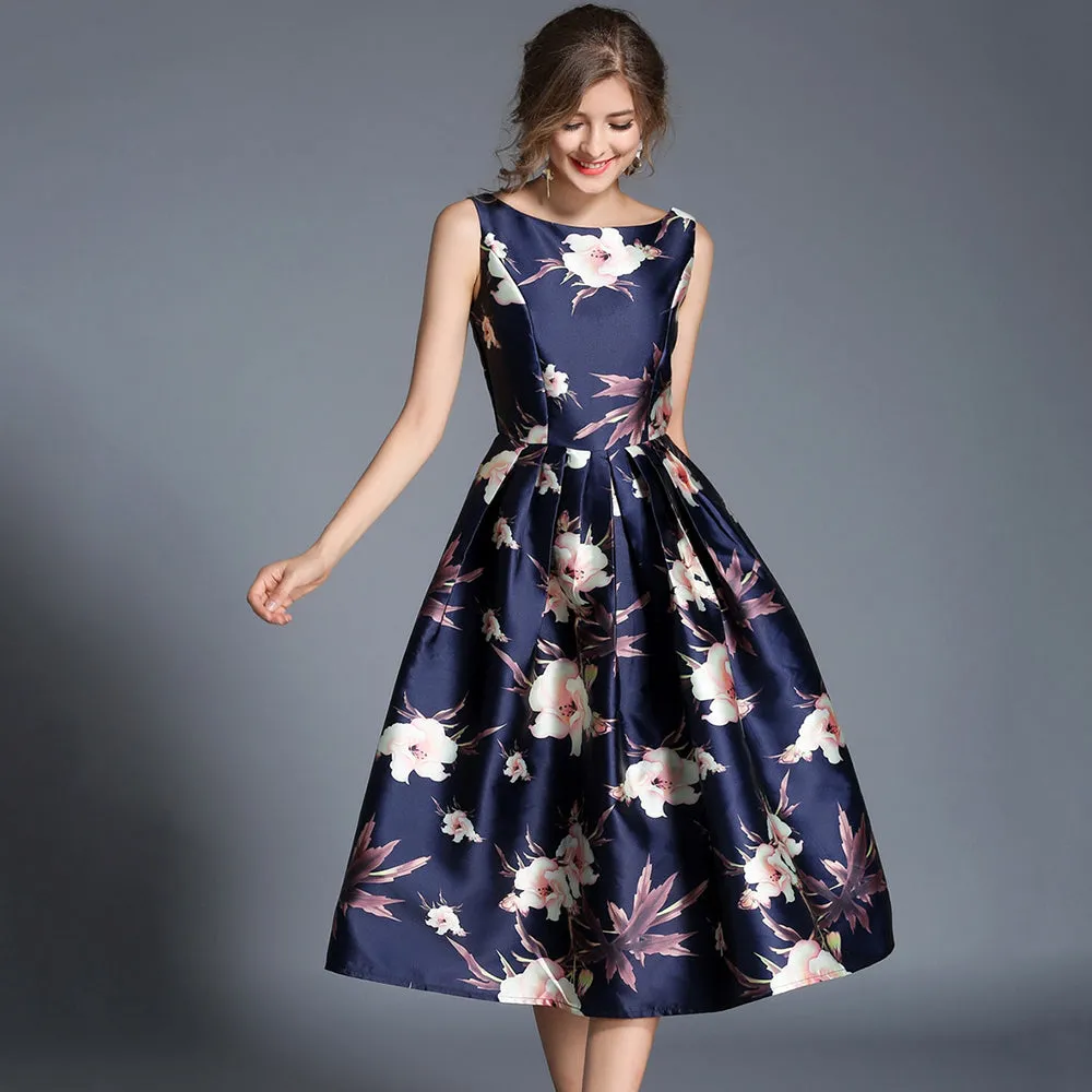 Jessica Bloom Sleeveless Ball Gown Midi Vestidos Dress