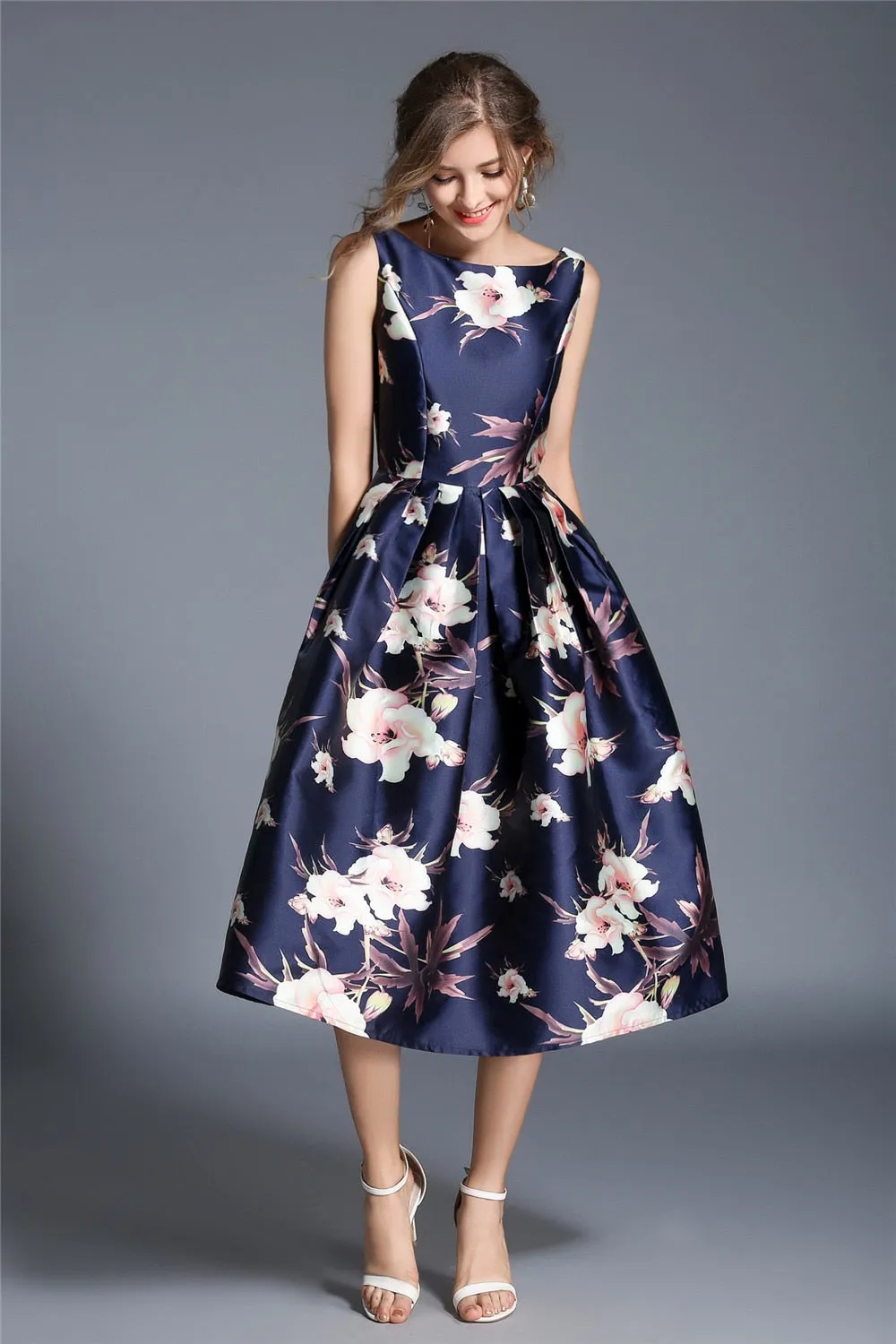 Jessica Bloom Sleeveless Ball Gown Midi Vestidos Dress