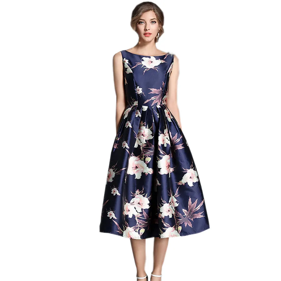 Jessica Bloom Sleeveless Ball Gown Midi Vestidos Dress