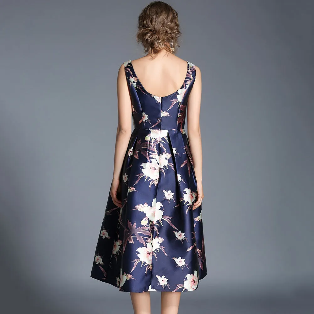 Jessica Bloom Sleeveless Ball Gown Midi Vestidos Dress