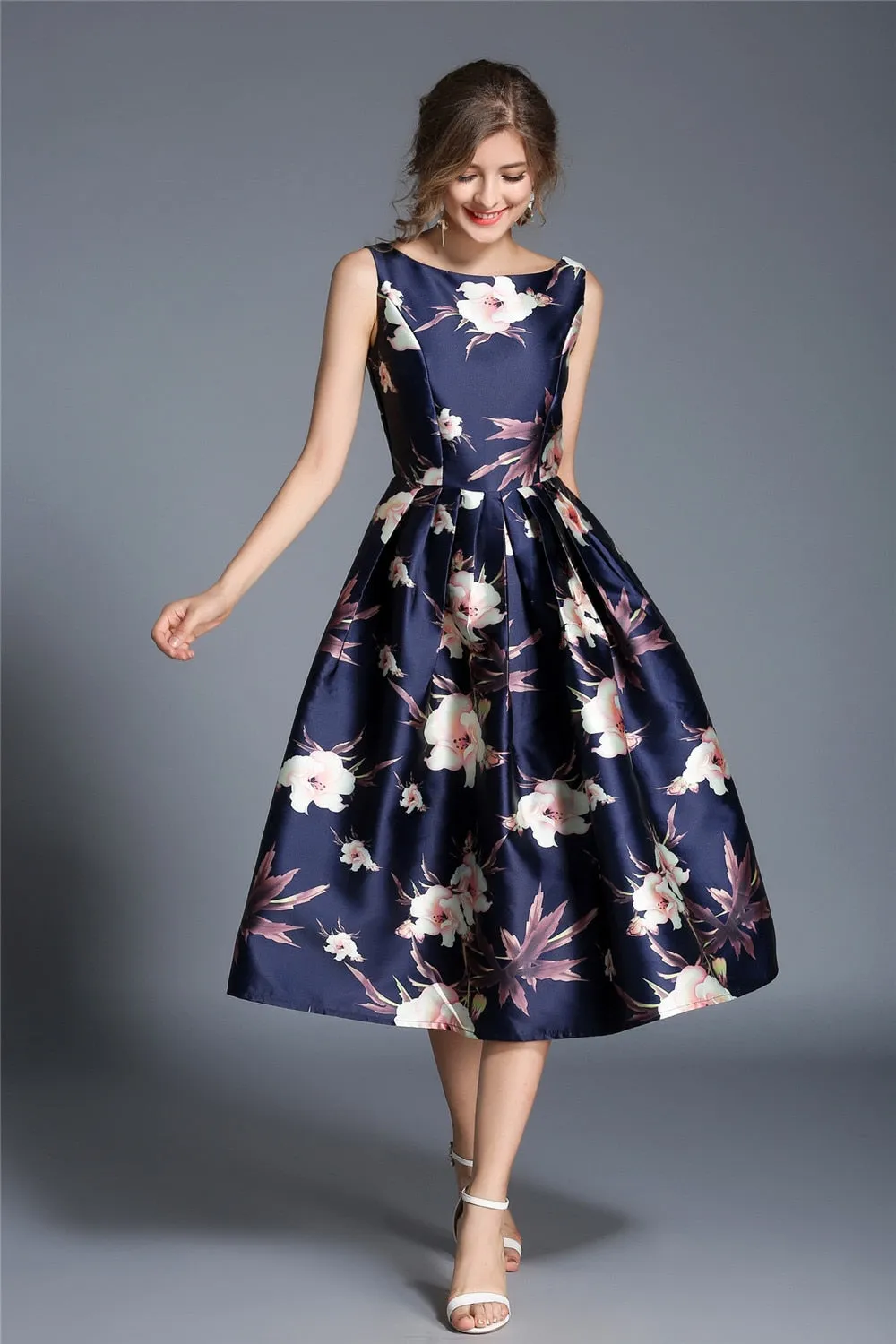 Jessica Bloom Sleeveless Ball Gown Midi Vestidos Dress