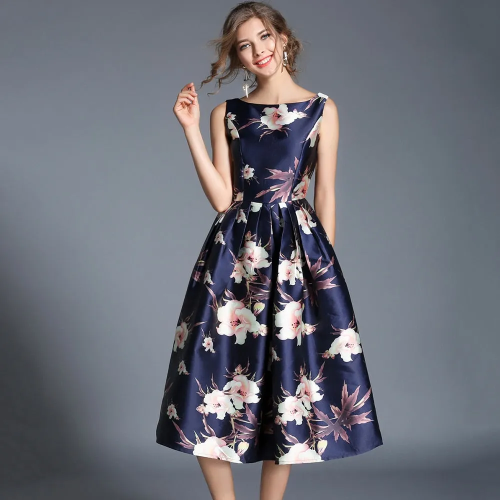Jessica Bloom Sleeveless Ball Gown Midi Vestidos Dress