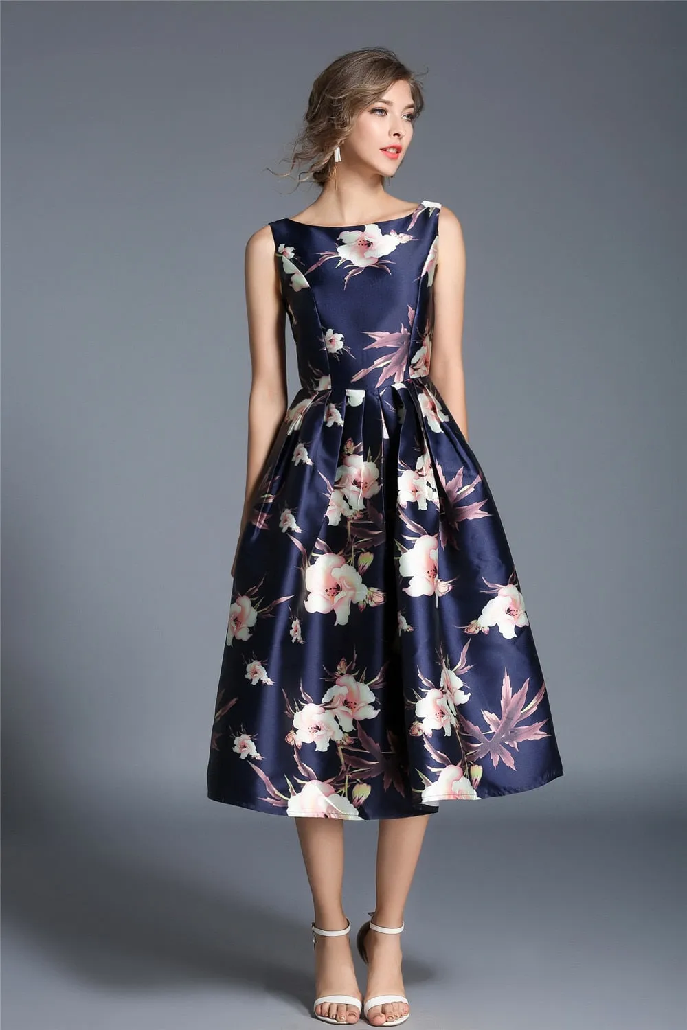 Jessica Bloom Sleeveless Ball Gown Midi Vestidos Dress
