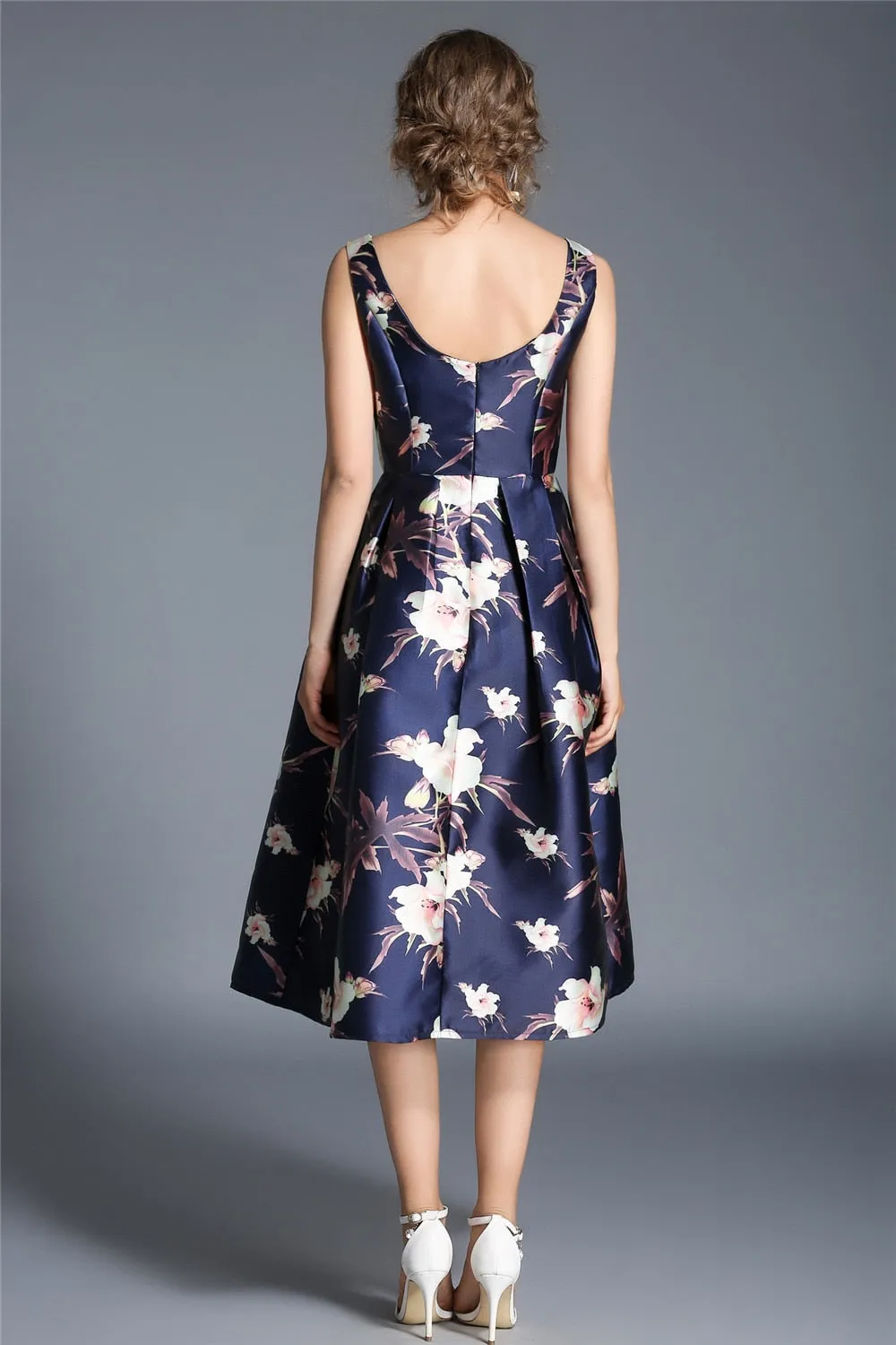 Jessica Bloom Sleeveless Ball Gown Midi Vestidos Dress