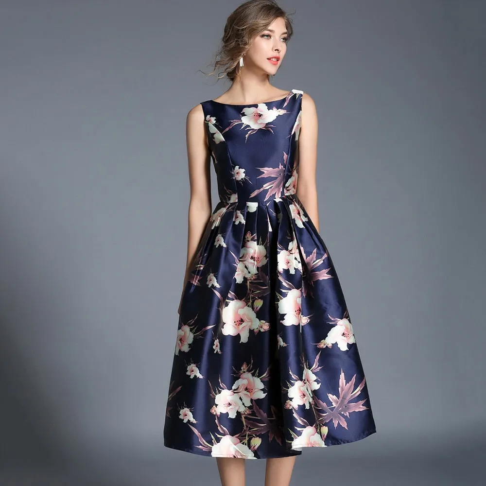 Jessica Bloom Sleeveless Ball Gown Midi Vestidos Dress