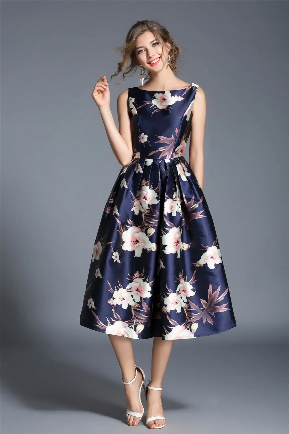 Jessica Bloom Sleeveless Ball Gown Midi Vestidos Dress