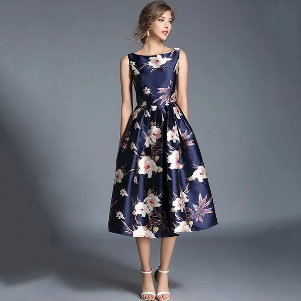Jessica Bloom Sleeveless Ball Gown Midi Vestidos Dress