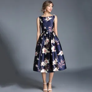 Jessica Bloom Sleeveless Ball Gown Midi Vestidos Dress
