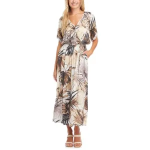Karen Kane Cream and Brown Sundress with Dolman Sleeves and V-Neck