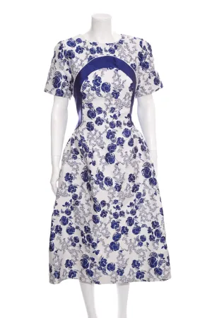 Khoon Hooi Blue & White Floral Midi Dress SZ 8 NWT