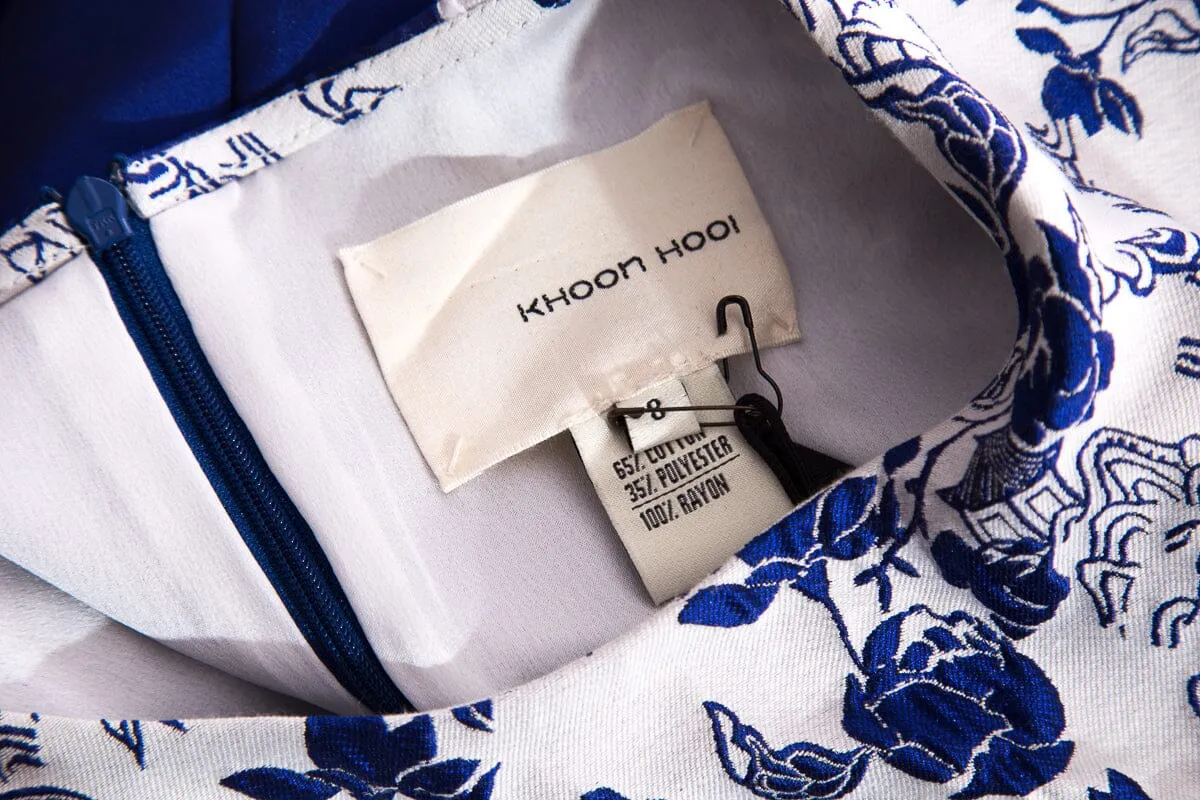 Khoon Hooi Blue & White Floral Midi Dress SZ 8 NWT