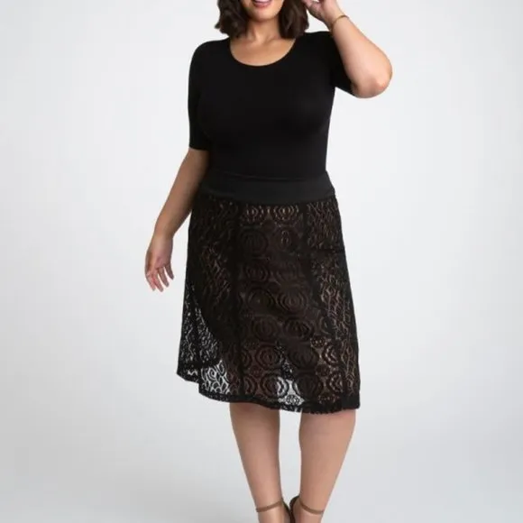 Kiyonna Muse Lace Midi Skirt Onyx 2 NWT