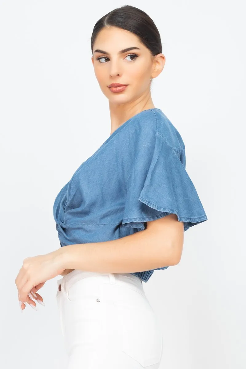 Knotted V-neck Crop Top