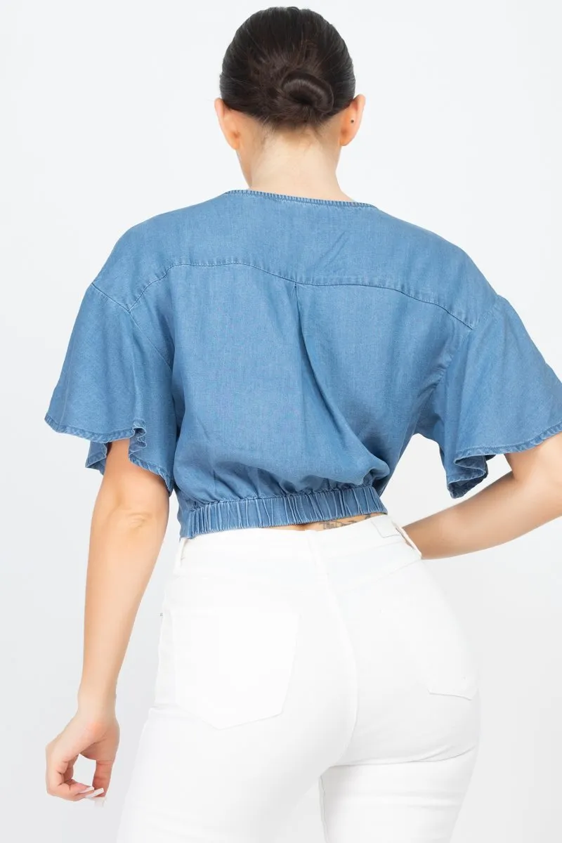 Knotted V-neck Crop Top