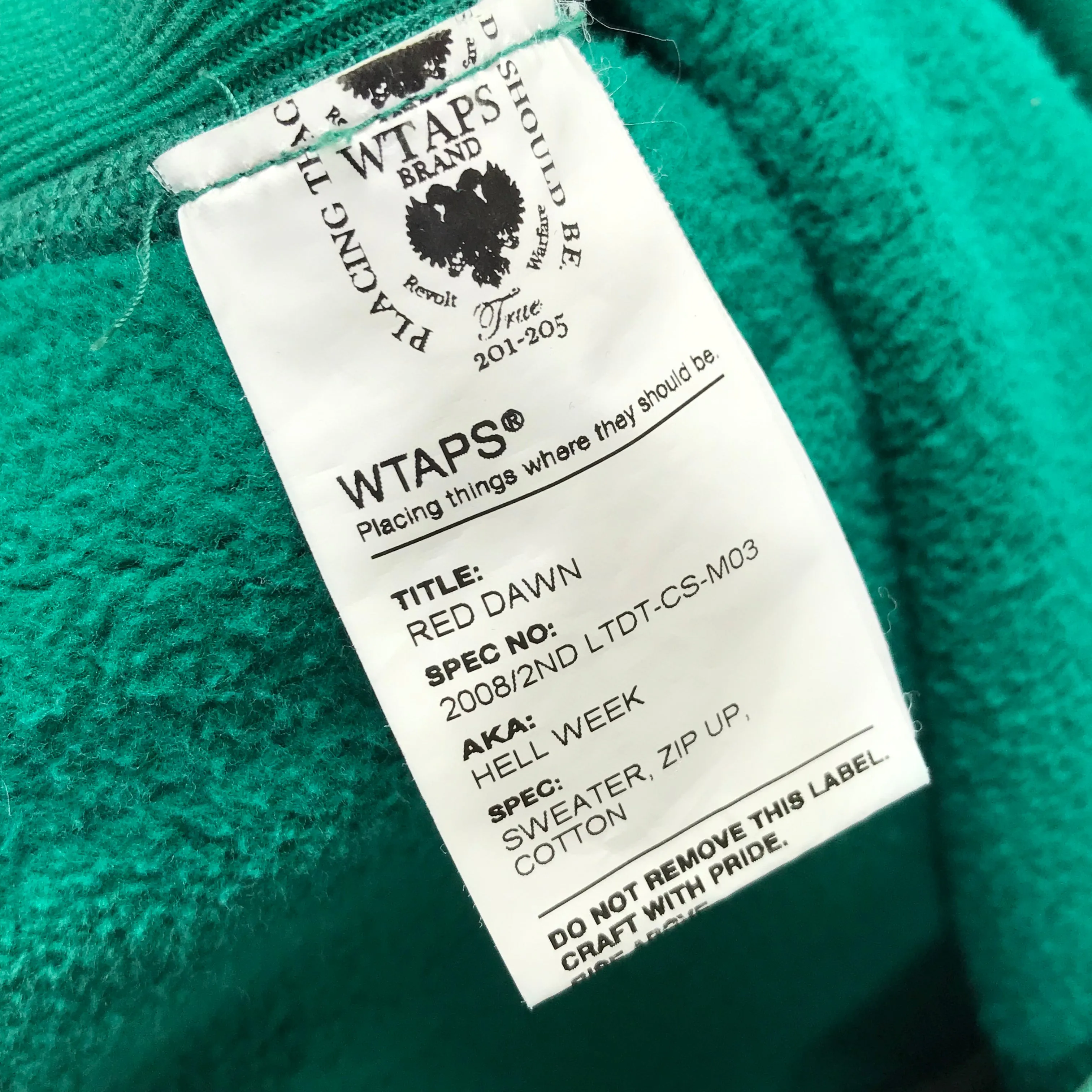 [L] WTaps 08AW Hell Week Souvenir Zip Up Hoodie Green