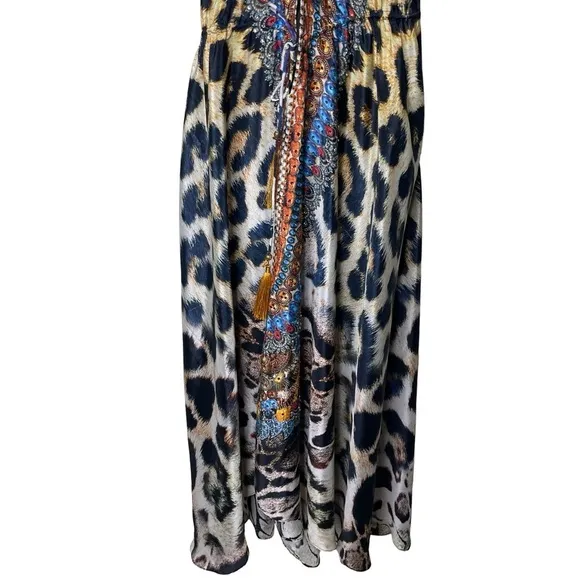 LA MODA CLOTHING Leopard Print Halterneck Coverup Maxi Dress sz S/M