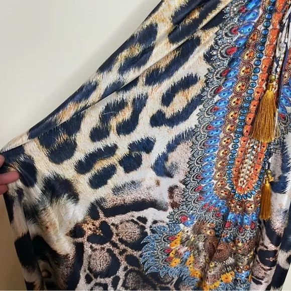 LA MODA CLOTHING Leopard Print Halterneck Coverup Maxi Dress sz S/M