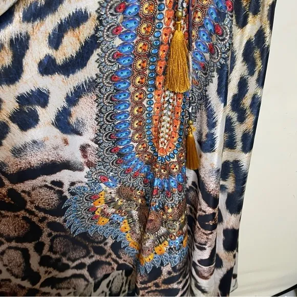 LA MODA CLOTHING Leopard Print Halterneck Coverup Maxi Dress sz S/M