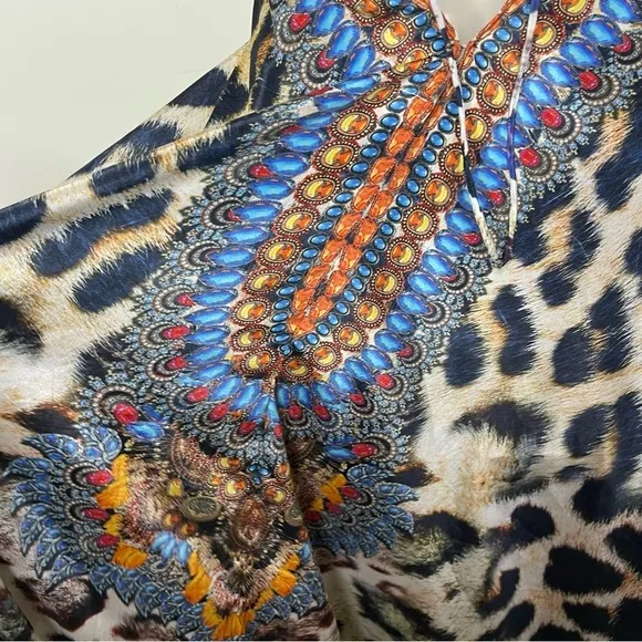 LA MODA CLOTHING Leopard Print Halterneck Coverup Maxi Dress sz S/M