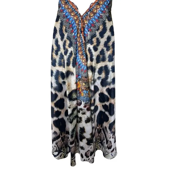 LA MODA CLOTHING Leopard Print Halterneck Coverup Maxi Dress sz S/M