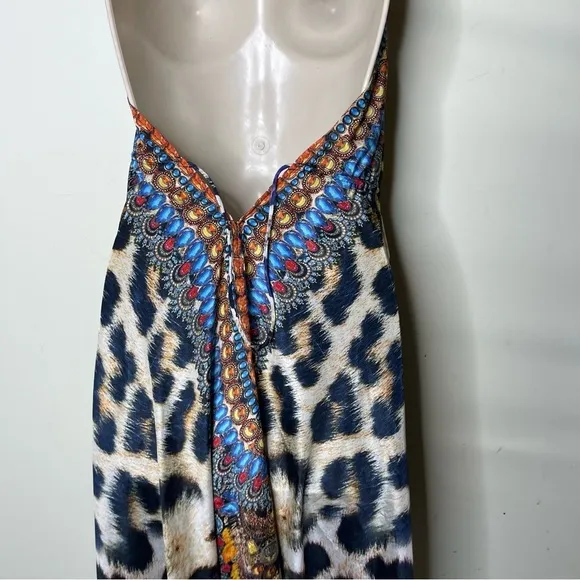 LA MODA CLOTHING Leopard Print Halterneck Coverup Maxi Dress sz S/M