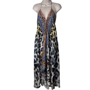 LA MODA CLOTHING Leopard Print Halterneck Coverup Maxi Dress sz S/M