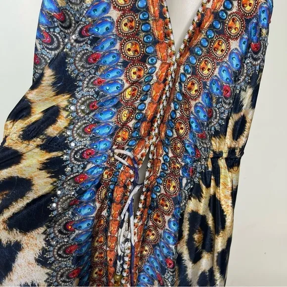 LA MODA CLOTHING Leopard Print Halterneck Coverup Maxi Dress sz S/M