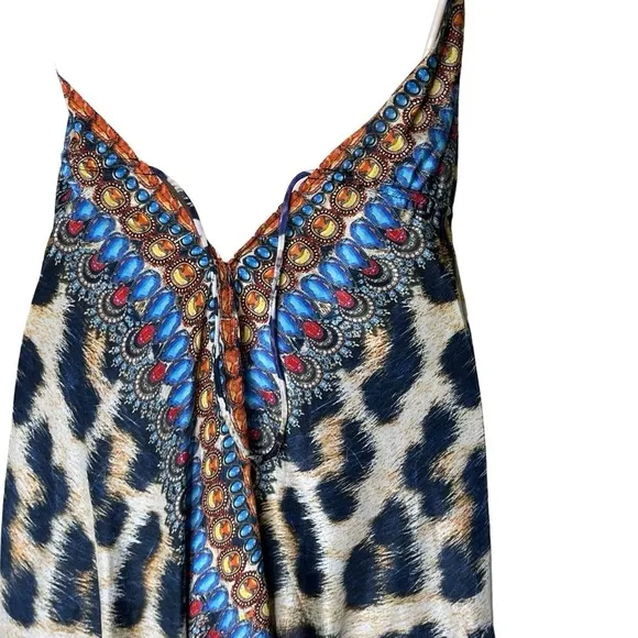 LA MODA CLOTHING Leopard Print Halterneck Coverup Maxi Dress sz S/M