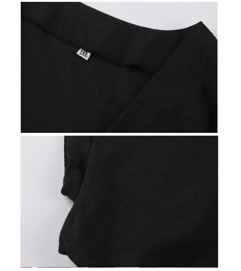 Large Size V-neck New Solid Color Sleeve Dress